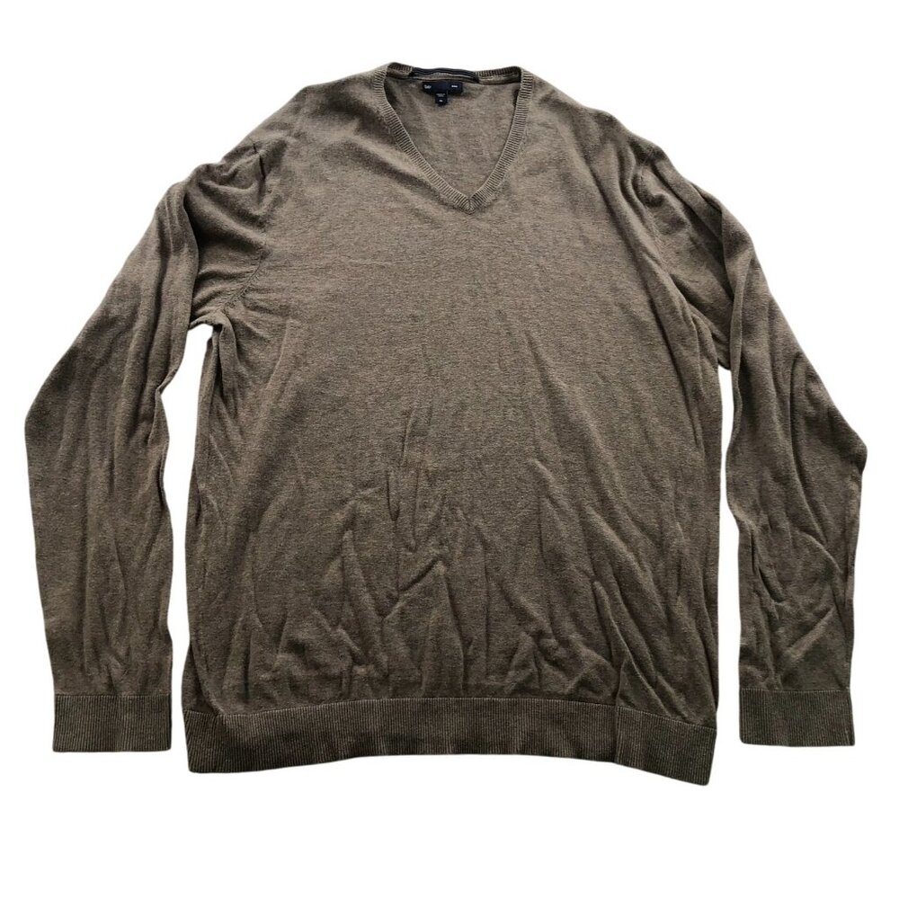 Gap Mens Sweater Size XL V-Neck Cotton Long Sleeve Brown Knit Classic Casual